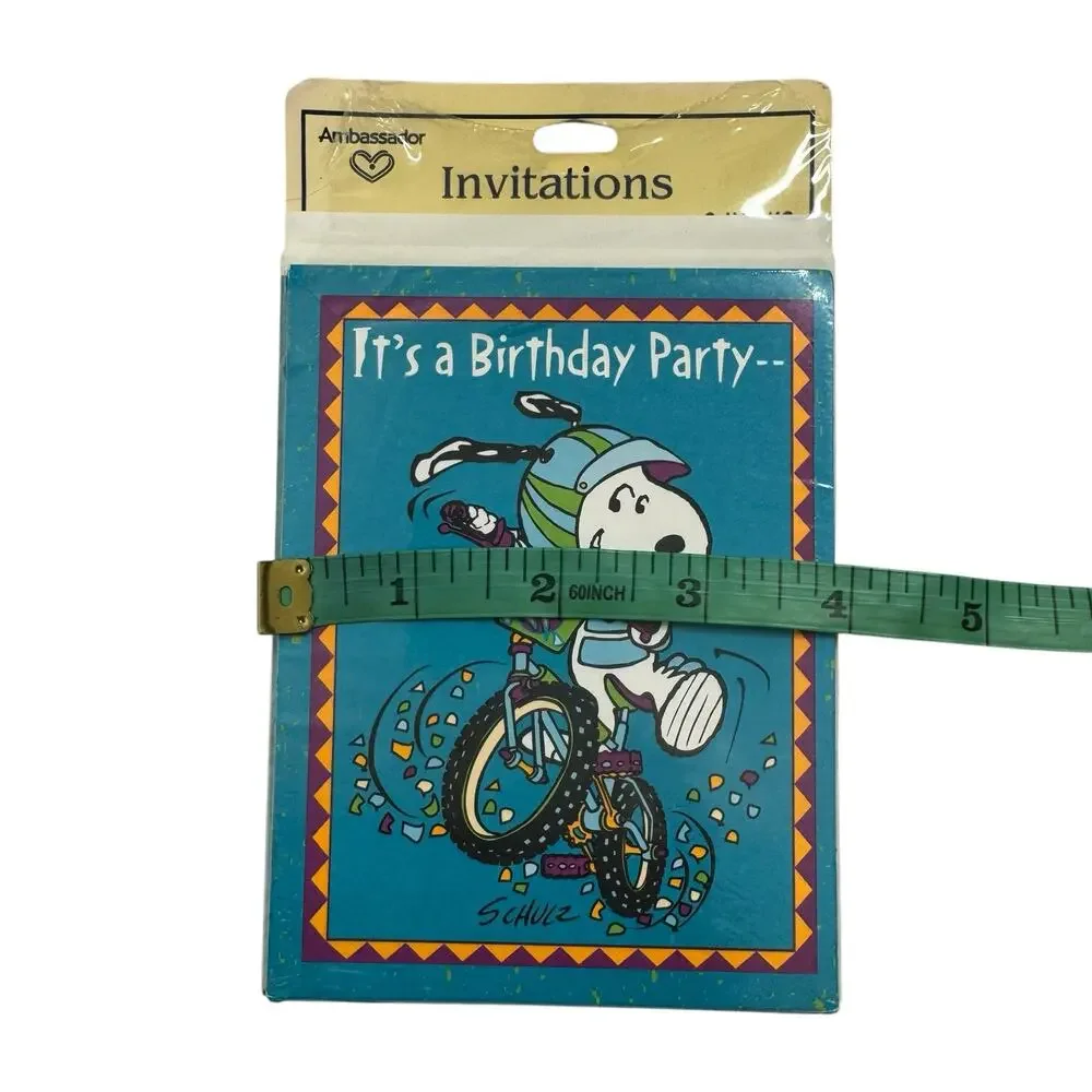 Vintage NEW HALLMARK Ambassador Snoopy Bike Birthday Party Invitations 8-pack